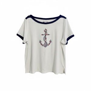 Alfred Dunner Top Women's L White Nautical Embellished Anchor T-Shirt Coastal